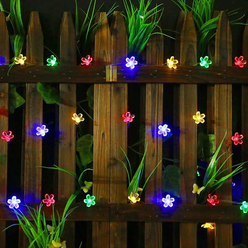 Outdoor LED String Fairy Light, impermeável, quintal, jardim, gramado, cerca, decoração do pátio, solar powered, guirlanda de flores, festão