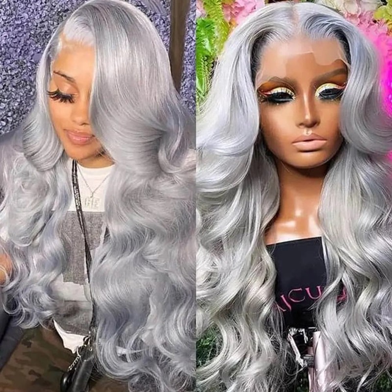 Silver Grey Body Wave Lace Front Wig Human Hair 13x4 HD Lace Frontal Human Hair Wigs Transparent Brazilian Hair Colored Wigs