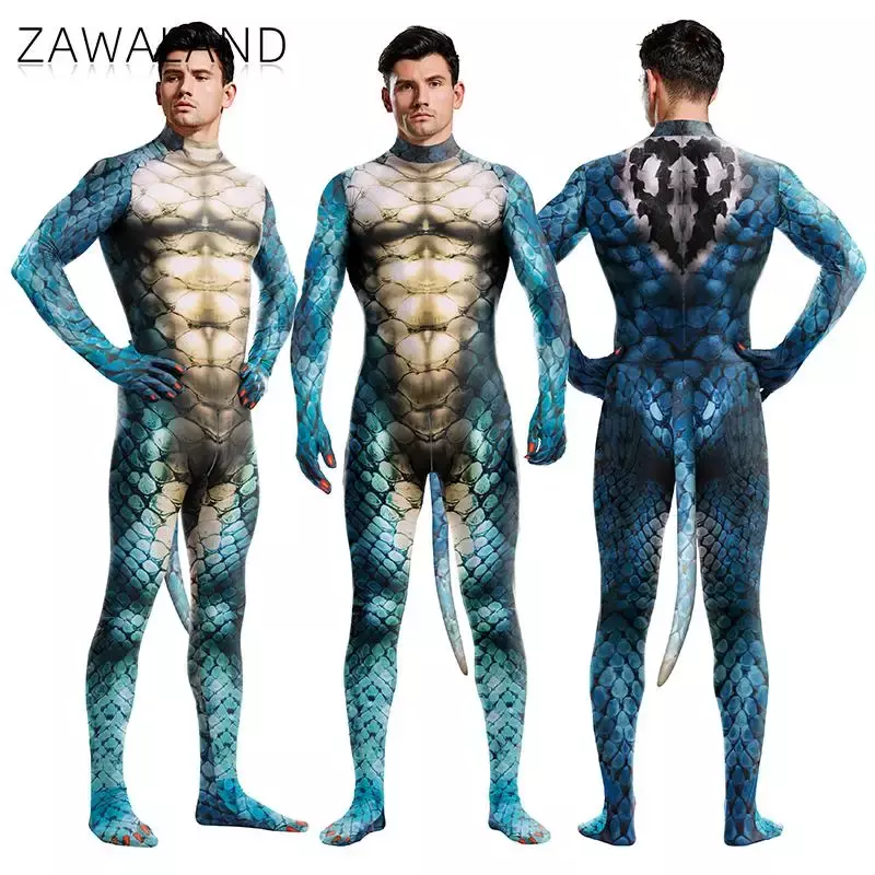 Traje de animal Zawaland com cauda para homem, traje Cosplay Halloween, macacão Carnaval, Bodysuit Zentai feriado, roupa bodysuit, Virilha