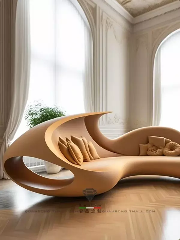 Sofá curvo em forma especial para personalização multiusuário, sofá de personalidade silenciosa, linha artística, estilo creme, modelo designer