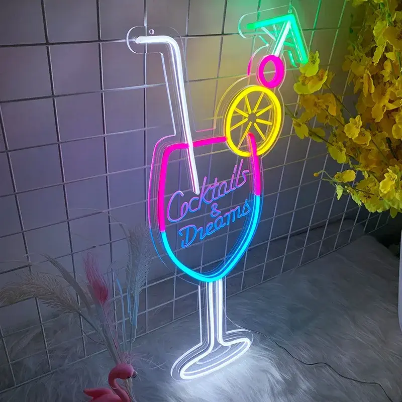 55CM Cocktails & Dream LED Neon Sign Wall Decor For Beer Bar Store Pub Club Nightclub Birthday Party Decorative Neon Night Light