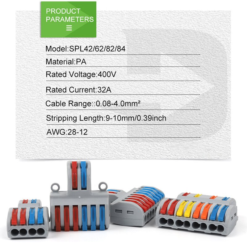 Conectores eléctricos rápidos, Universal, compacto, Conductor Push-in, divisor SPL, conector de Cable de cableado, bloque de terminales a tope, AWG28-12
