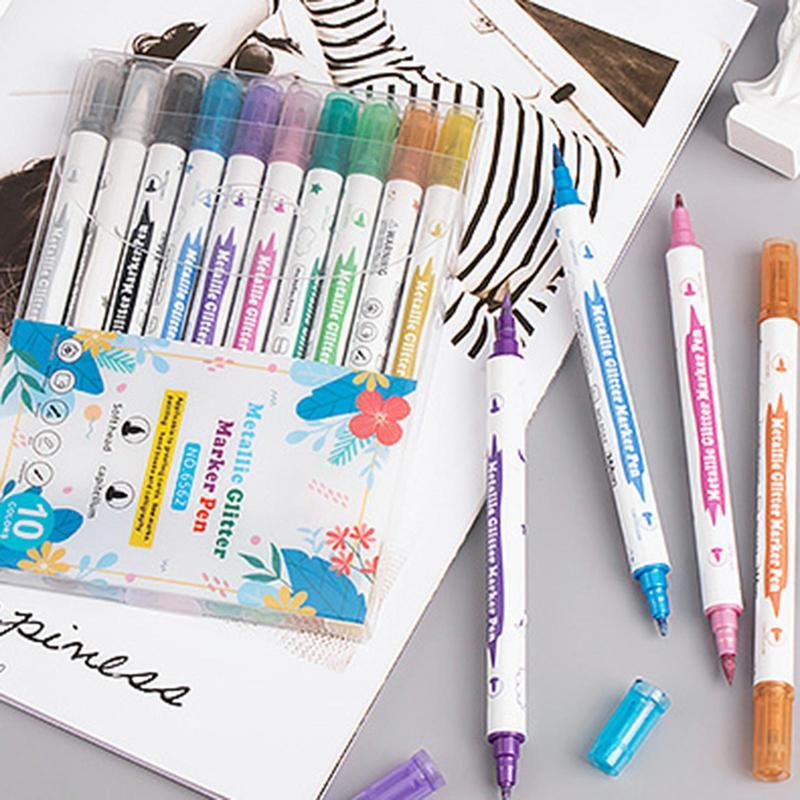 Marker Pens 10 Colors Dual Head Paint Marker Permanent Marker Pen DIY Art Marker Stationery Office Supplies