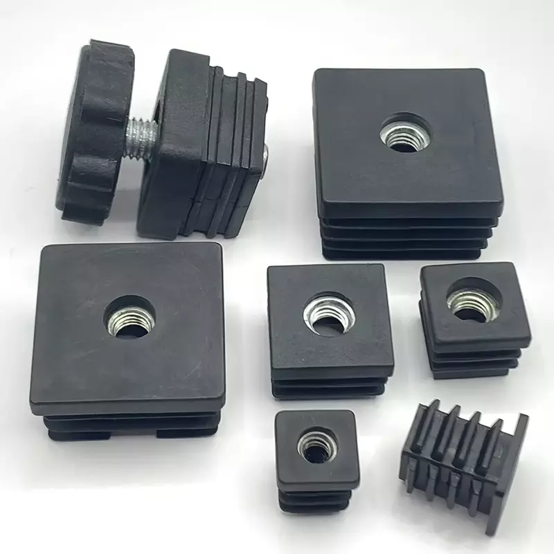 Black/white M5 M6 M8 PE Plastic Black Square Pipe Plugs with Hole Blanking End Inserts Caps Pipe Cover Furniture Leg Feet Tube