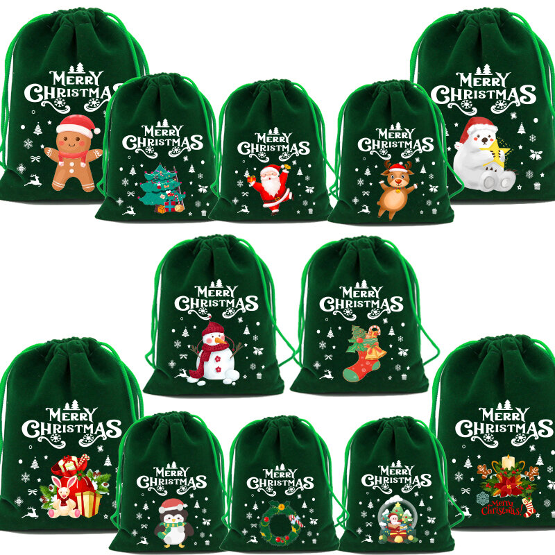 50pcs/lot Christmas Gift Packaging Pouch Festive Candy Biscuit Storage Bag  Jewelry Drawstring Velvet Bags Christmas Decoration