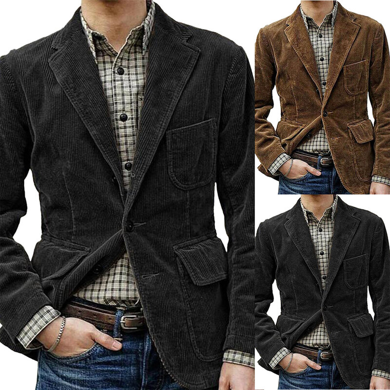 Blazer masculino de veludo, terno casual diário, jaqueta quente vintage, casaco respirável, moda empresarial, inverno e outono