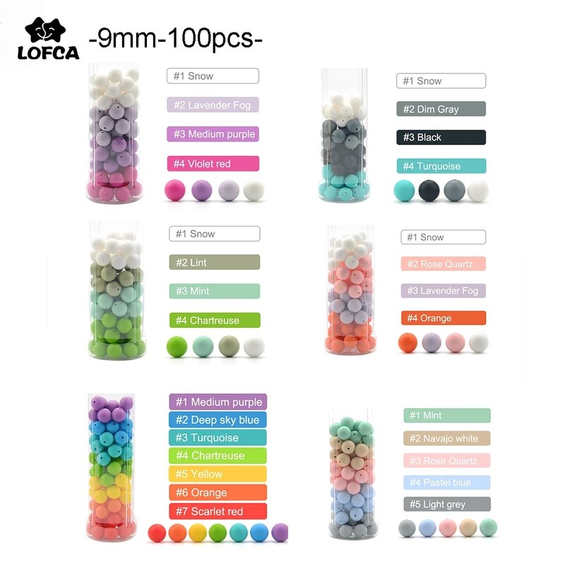 LOFCA 9mm Loose Beads 100pcs/lot Silicone Teether Round Baby Food Grade Teething Beads DIY Chewable Colorful Teething For Infant