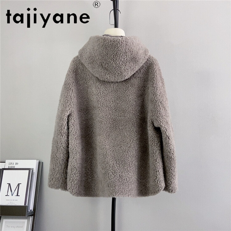 Tajiyane 100% płaszcze z wełny dla kobiet z kapturem na jesień i zima nowa moda strzyżenie owiec kurtka damska ciepłe kurtki i kurtki