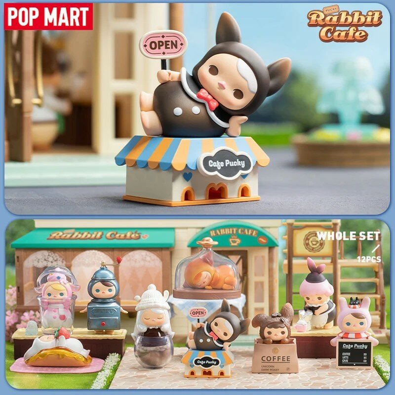 Pop Mart Pucky Rabbit Cafe Série Blind Box Brinquedos, figura de ação Anime Kawaii, Bonecas Surpresa Mistério, Presentes para meninas
