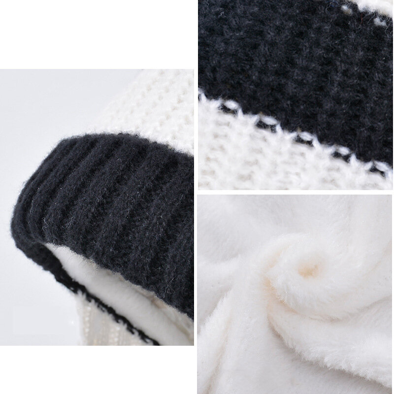 Set syal Beanie anak laki-laki perempuan, hangat 2 buah topi benang wol lapisan bulu anak-anak musim dingin