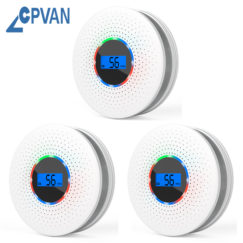 CPVAN-Detector de Fumaça e Monóxido de Carbono, Sensor Duplo, Display Digital, Home Security Protection, Smoke & CO Alarm