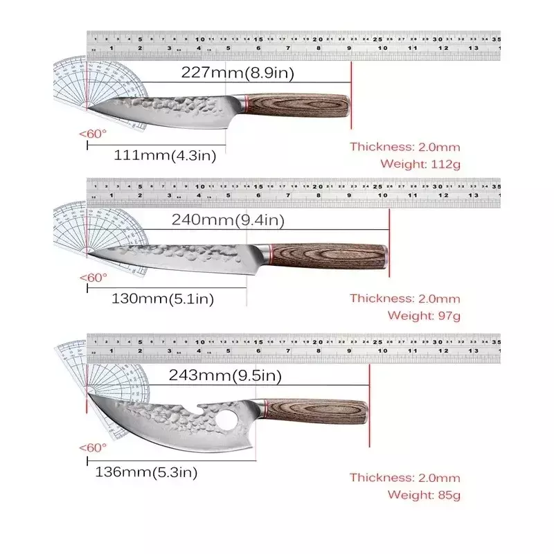Ensemble de couteaux de cuisine opaques à désosser faits à la main, manche en bois coloré professionnel, couteau de chef japonais, outil tranchant pour la viande