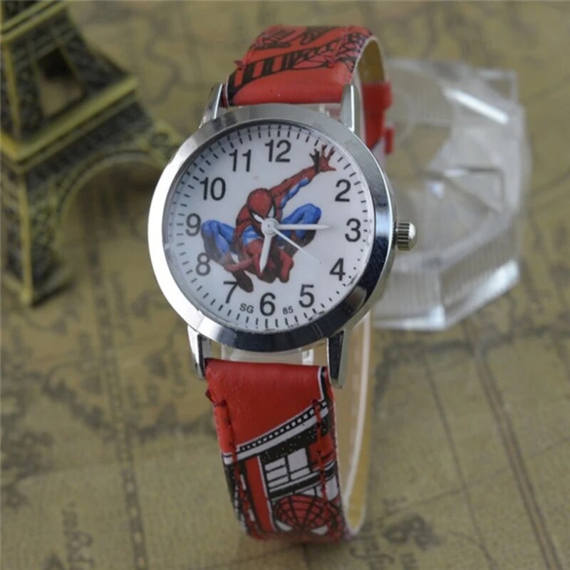 Bajkowy zegarek skórzany pasek dla dzieci Spiderman dziecięcy zegarek kwarcowy najlepszy dziecięcy zegarek na rękę wodoodporne zegarki męskie prezent dla chłopca