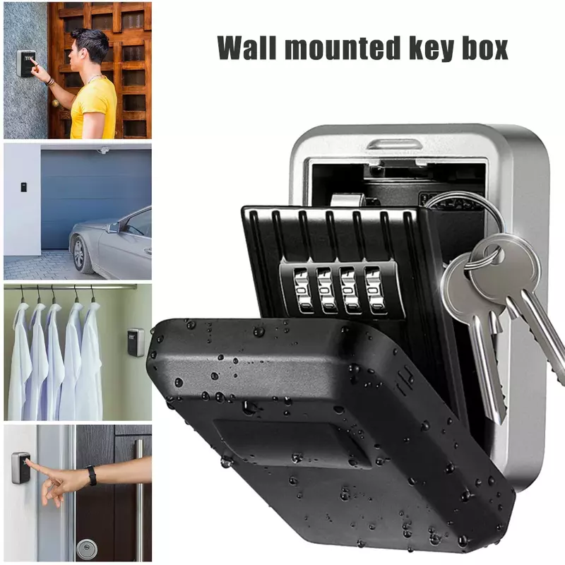 1 szt. Tajny schowek na klucze do montażu na ścianie pudełko typu Organizer 4 kombinacja cyfr zabezpieczenie hasłem zamek szyfrowy bez klucza klucz do domu sejf