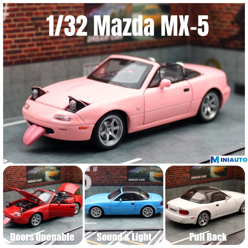 Mazda-Coche de juguete en miniatura para niños, MX-5 juguete de Mazda, modelo MX5 RoadSter, puertas de luz y sonido que se pueden abrir, colección de regalo, 1/32