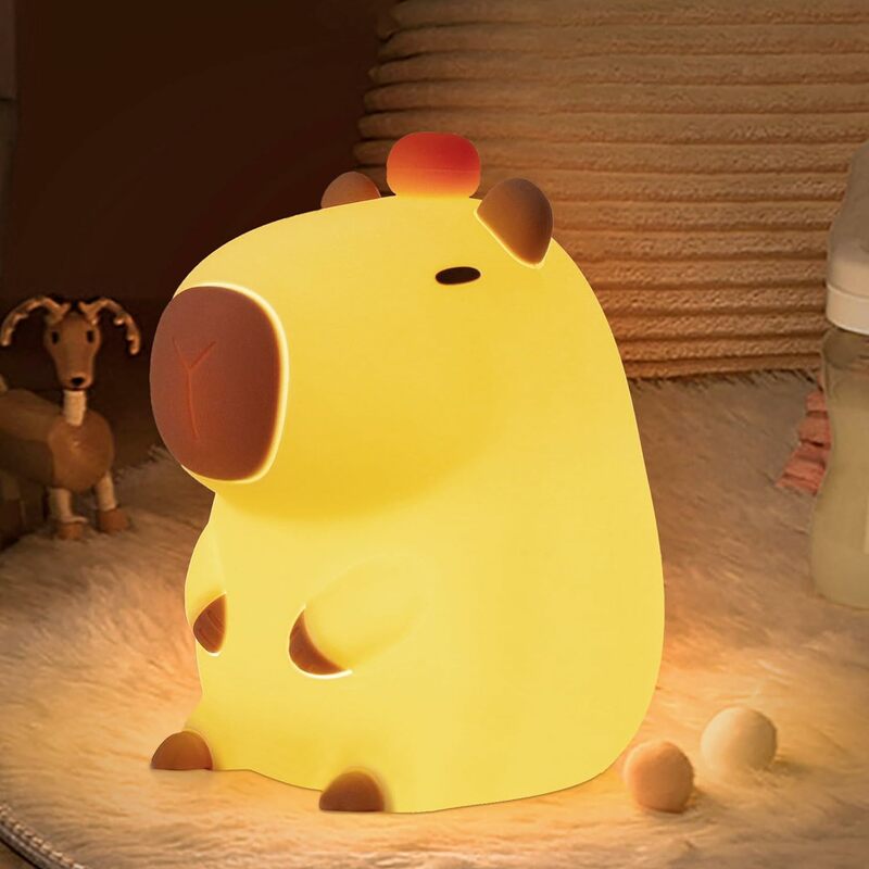 Capybara-luz nocturna de silicona recargable por USB, lámpara de noche de animales de dibujos animados bonitos, Interruptor táctil, atenuación, decoración de habitación de niños, regalos de cumpleaños