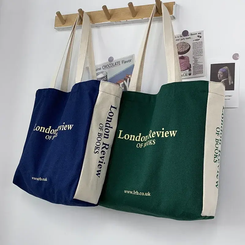 New Letter Large Capacity One Shoulder Canvas Tote Bag College Style Male and Female Students Commuting Handheld Book Bag
