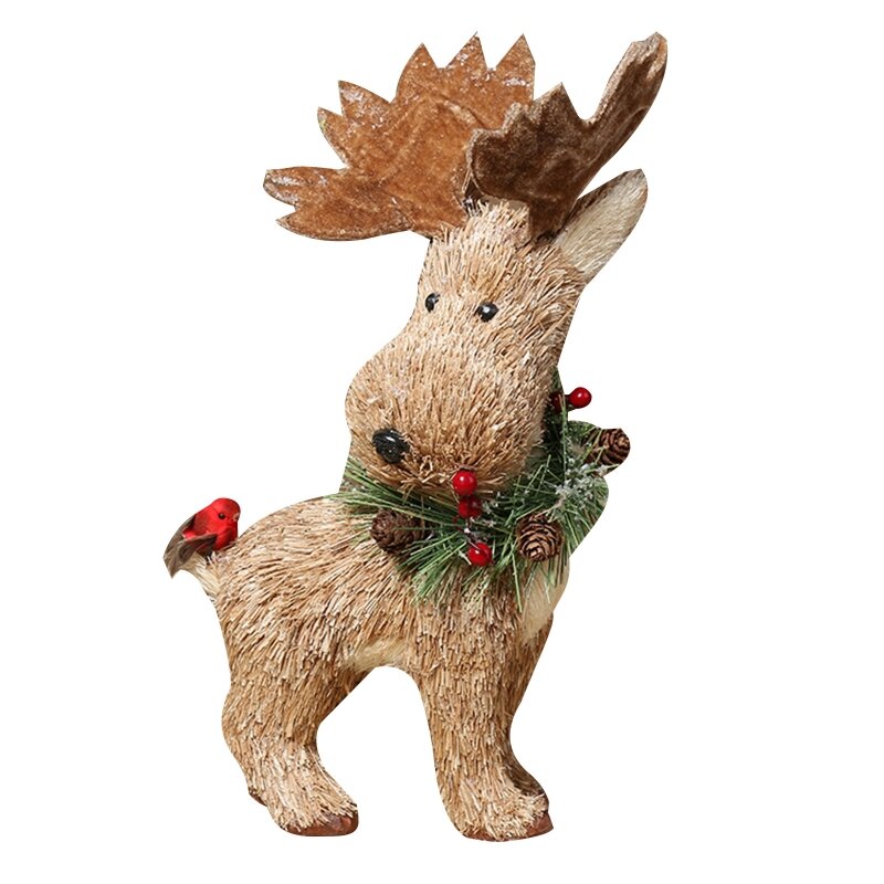 Christmas Straw Elk Ornament Handmade Raise for Head Reindeer Animal for Doll Fi