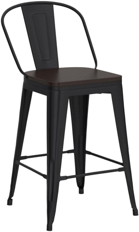 Aklaus Set bangku Bar logam Putar 4, bangku tinggi konter Bar dengan Putar belakang, kursi Bar logam kursi kayu