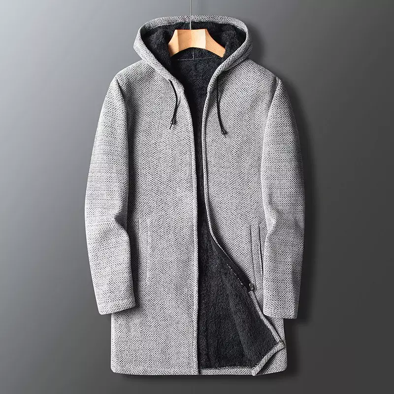 Sweater pria, mantel kardigan panjang menengah ritsleting hangat kasual musim gugur dan dingin untuk lelaki