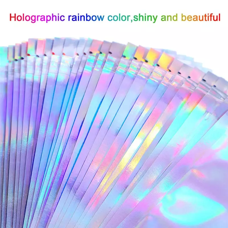 100個の虹色のジップロックバッグポーチ,化粧品ビニールレーザー,虹色のホログラフィックメイクポーチ
