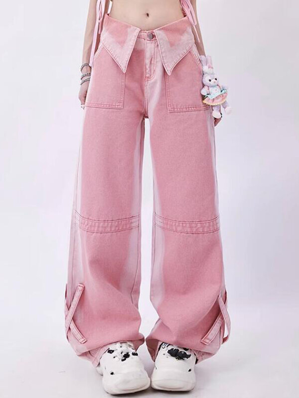 Jeans Y2K Dopamine Outfit Women's Trendy Brand Lapel Design Hot Girl Straight Leg Wide Leg Pants Rayohopp Jeans