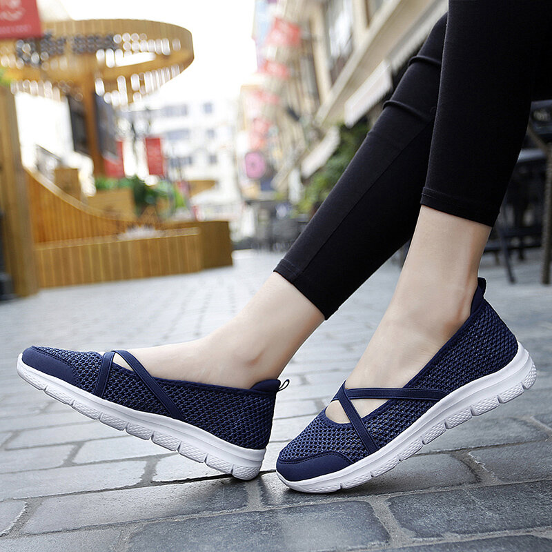STRONGSHEN Summer Women Flat Casual Shoes Mesh Breathable Non-Slip Shoes Ladies Footwear Women Hollow Out Sneakers Zapatos