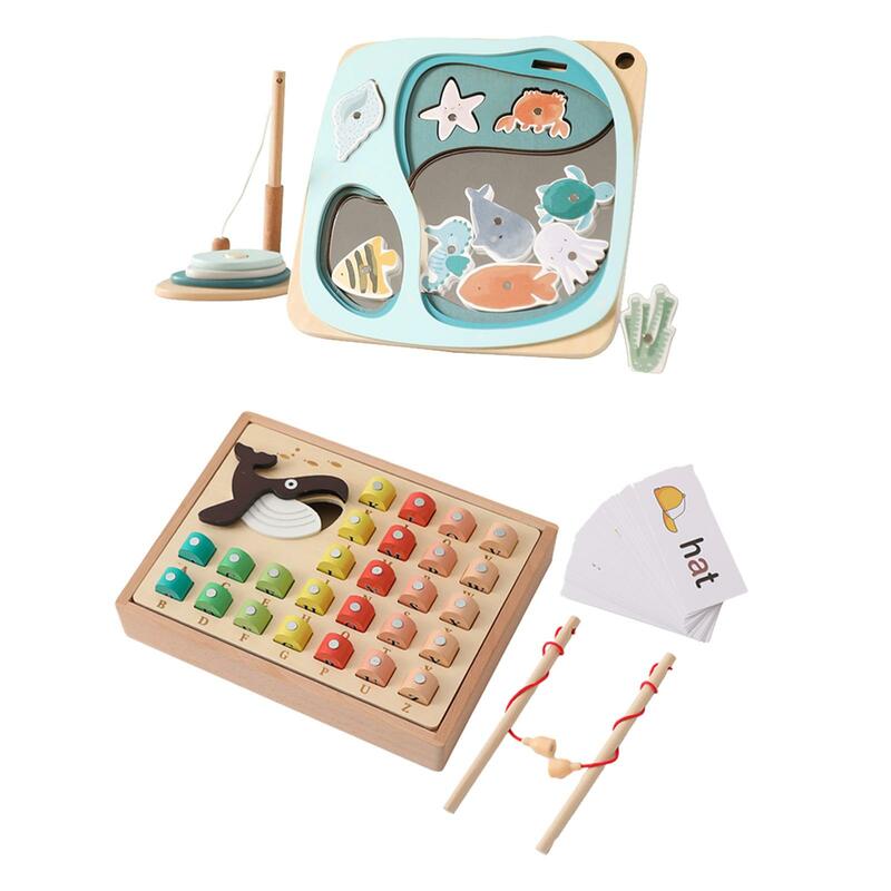 Drewniane magnetyczna gra z rybkami uczące się umiejętności motoryczne zabawka prezent Montessori Puzzle do sortowania kolorów dla dzieci 3-6 lat