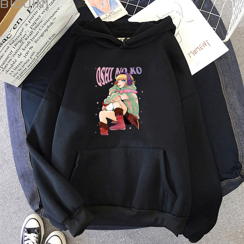 Damska bluza z kapturem z motywem ooshi No Ko Print Cartoon estetyczna bluza Unisex swetry z osobowością polar Harajuku modne ubrania z kapturem