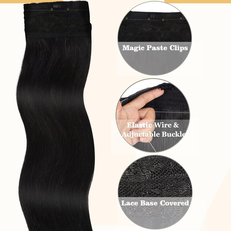 Straight Wire Hair Extensions Fish Line Clip in Human Hair with Invisible Secret line Natural Black #1 16-26 Inch 120g for Women
