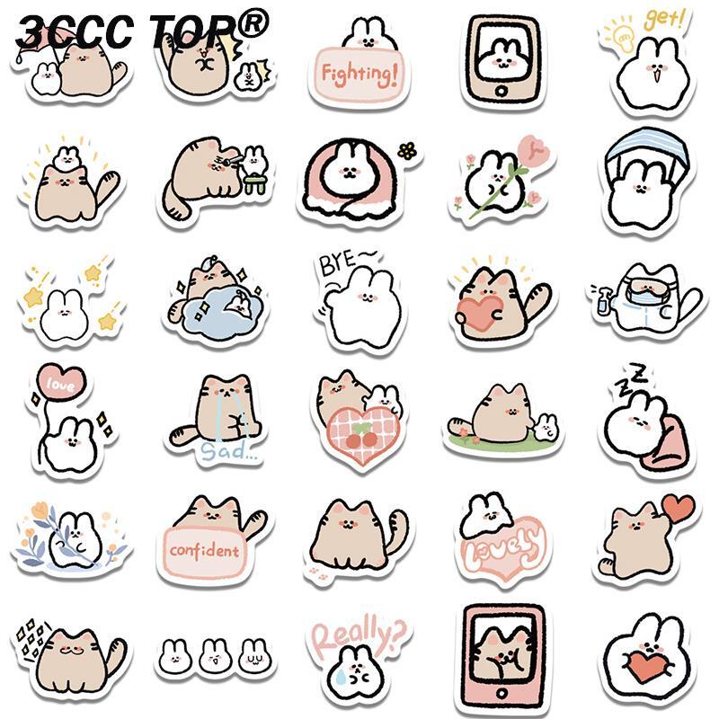 60 buah Kawaii kucing kelinci stiker kartun lucu hewan decal mainan anak DIY Scrapbook Laptop stasioner gitar koper stiker mobil