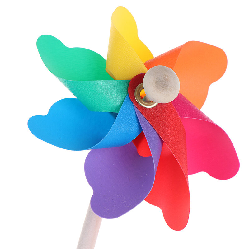 Colorful wood windmill garden party 7 leaves wind spinner ornament kids toys