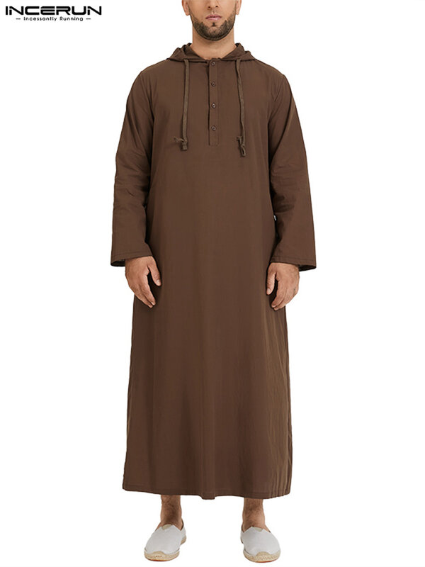 Incerun islâmico novo vestido de roupas masculinas robe estilo muçulmano hoodies robe árabe saudita manga longa kaftan longo jubba thobe homb 2023