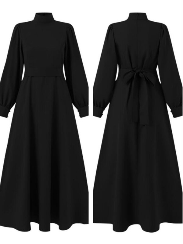 Sukienka muzułmańska kobiet 2023 wiosna i jesień nowy styl elegancki jednolity kolor z długimi rękawami szata festiwal impreza modna odzież