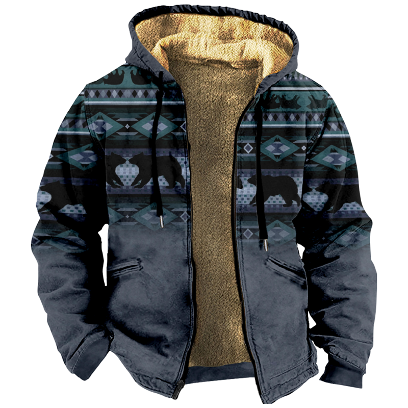Sudadera con capucha informal con estampado 3D para hombre y mujer, abrigo de cuello alto con cremallera y estampado de animales tribales, ropa de invierno