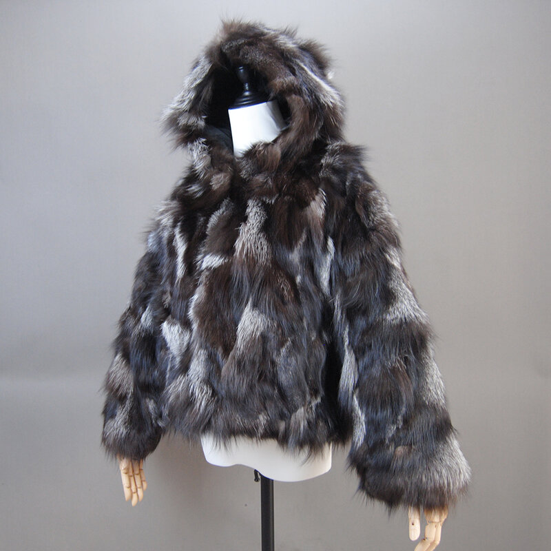 Abrigos de piel de zorro con capucha auténtica para mujer, chaquetas cortas ajustadas de piel Natural 100% Natural, nuevo estilo, Invierno