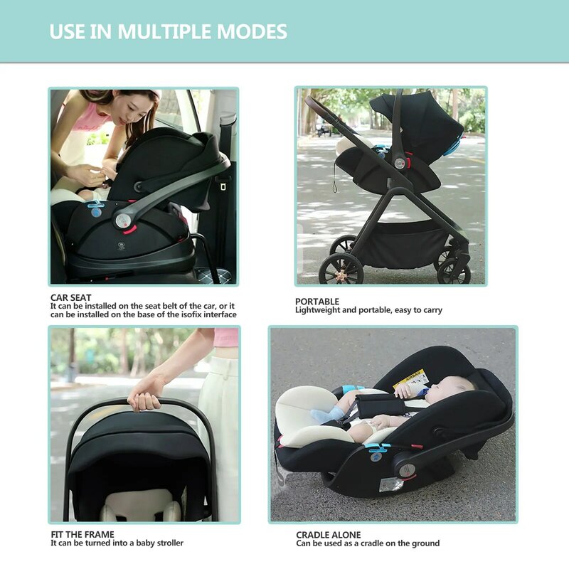 3 em 1 carrinho de bebê infantil com modo de berço, banco de carro & trava base-banco de carro virado para trás e base de assento de carro, assento de carro para strol