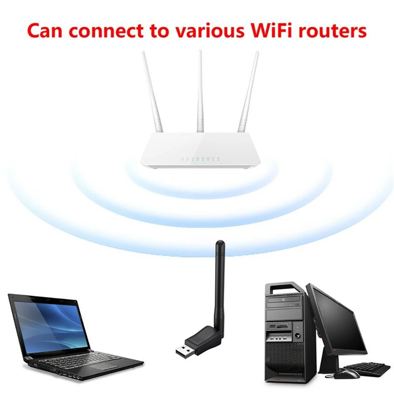 ميني USB واي فاي مع هوائي ، بطاقة شبكة لاسلكية ، Dongle PC ، جهاز استقبال LAN ، محول Mbps ، GHz ، 802.11n/g/b ، كمبيوتر إيثرنت