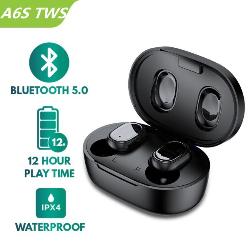 A6S TWS Fones De Ouvido Sem Fio Bluetooth, Fones De Ouvido Estéreo Esportivo, Fones De Ouvido Para Xiaomi, Huawei, iPhone