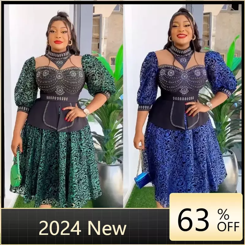 African Wedding Party Dresses for Women 2024 Spring New Dashiki Ankara Evening Gown Elegant Plus Size Outfit Robe Africa Clothes