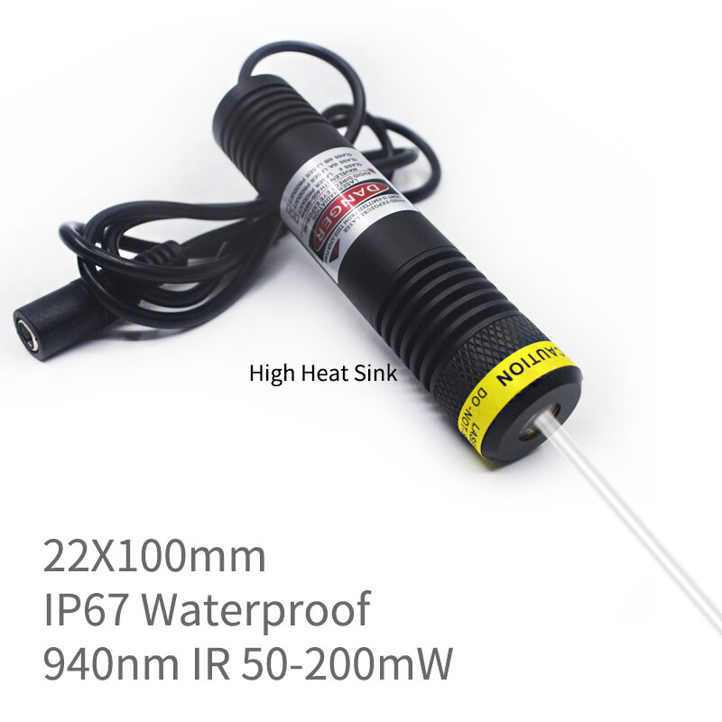 D22X100mm Tahan Air IP67 Kaca Titik Cahaya Tak Terlihat 940nm Langsung IR 50MW 100MW 200MW Laser untuk Pemotongan Batu Kayu