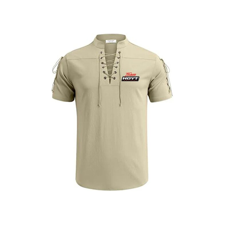 Hoyt łucznictwo mężczyźni lato moda codzienna wędzidełko kołnierz bawełniane lniane koszule z krótkim rękawem topy jednokolorowy nadruk odzież męska