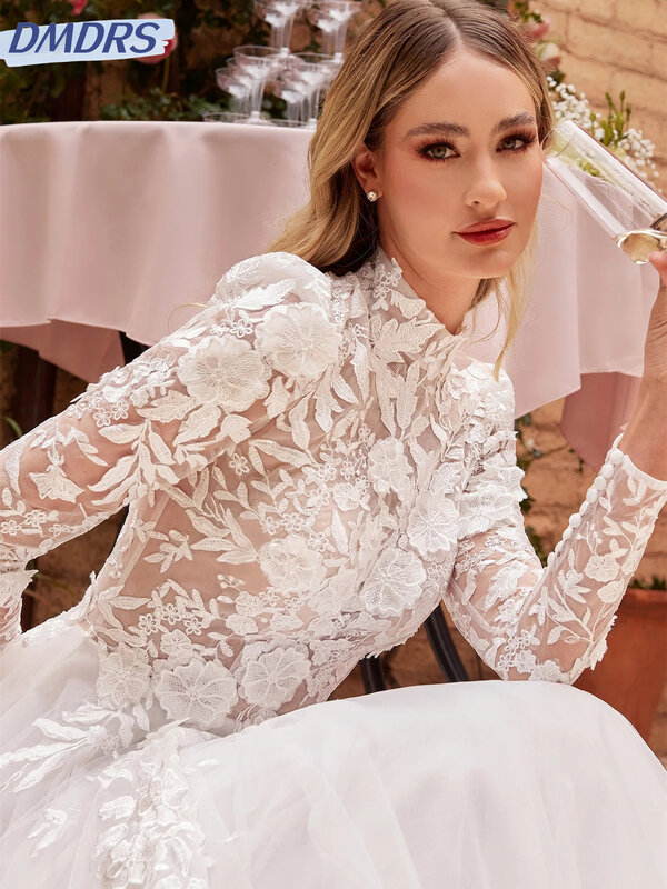 Classic Lace Wedding Dress 2024 Elegant Long Sleeve Bridal Dress Romantic A-Line Floor-length Dress Vestidos De Novia