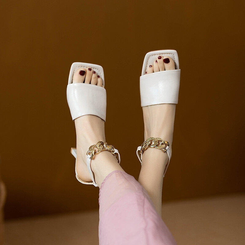Sandalias de tacón alto para mujer, calzado de trabajo de oficina, con hebillas, Punta abierta, color blanco, para verano, 2024