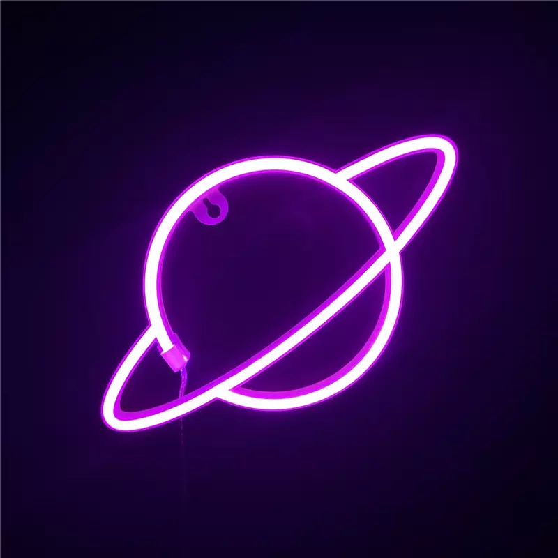 จักรวาล Neon Wall Light Planet ปากการูปหัวใจแขวนผนังแขวนวันหยุด Commercial การตกแต่งคริสต์มาสดวงจันทร์ที่มีสีสันโคมไฟนีออน