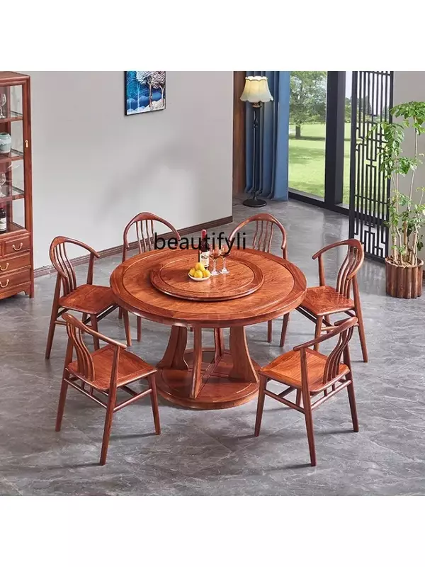 New Chinese Style Rosewood Dining Table round Table Pterocarpus Erinaceus Poir. Log All Solid Wood Dining Room Furniture