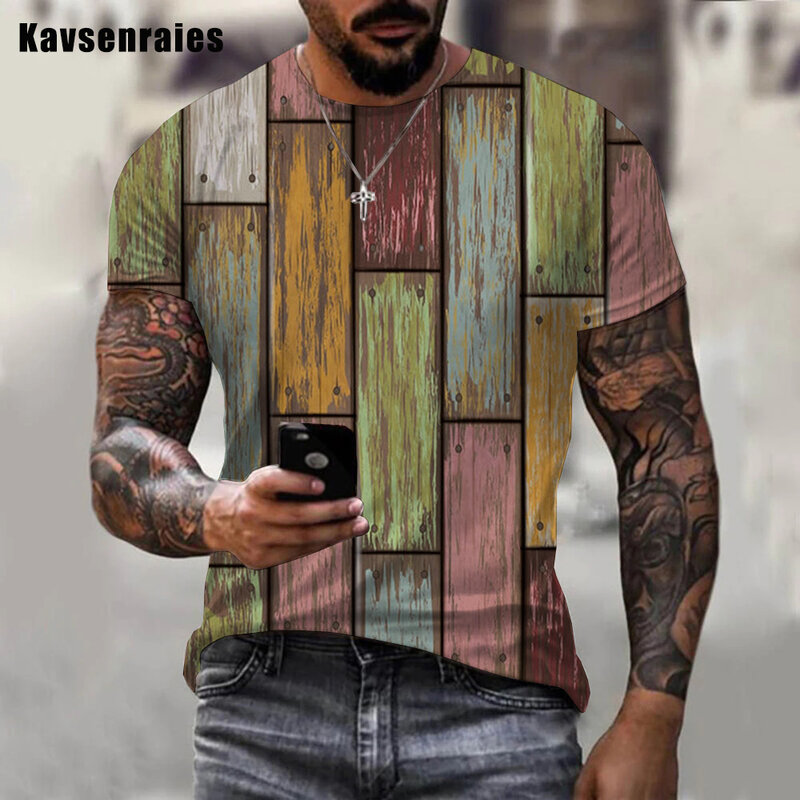 Camiseta informal de gran tamaño para hombre, camisa con estampado 3D de pared de piedra colorida, de alta calidad, para verano, 2022