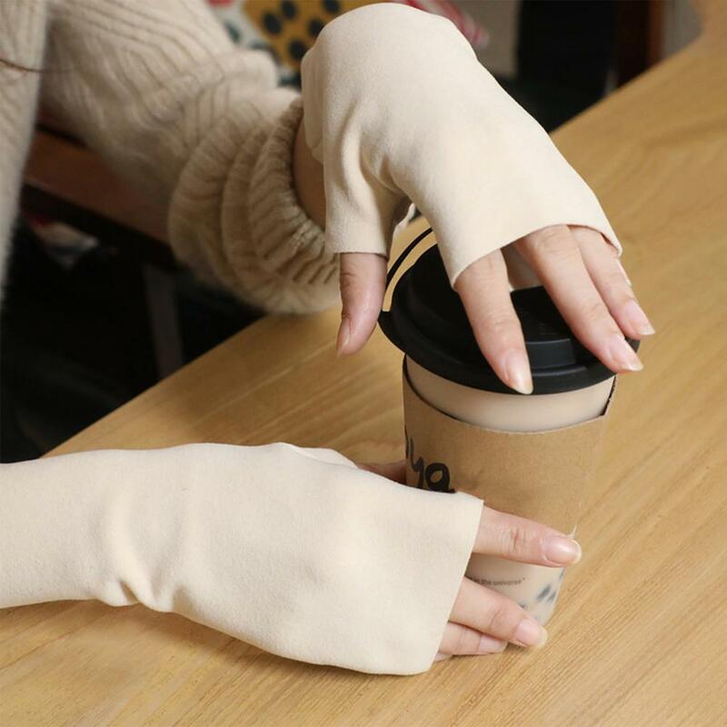 Женские бархатные перчатки 1 пара, однотонные перчатки для сенсорного экрана, Осенние Самонагревающиеся дизайнерские перчатки с открытыми пальцами для зимы, подарок