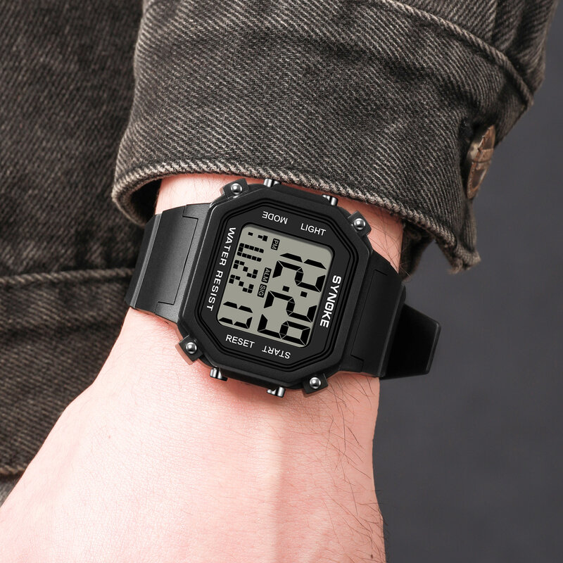 SYNOKE-reloj deportivo Digital para hombre, cronógrafo multifuncional con esfera cuadrada Simple, marca