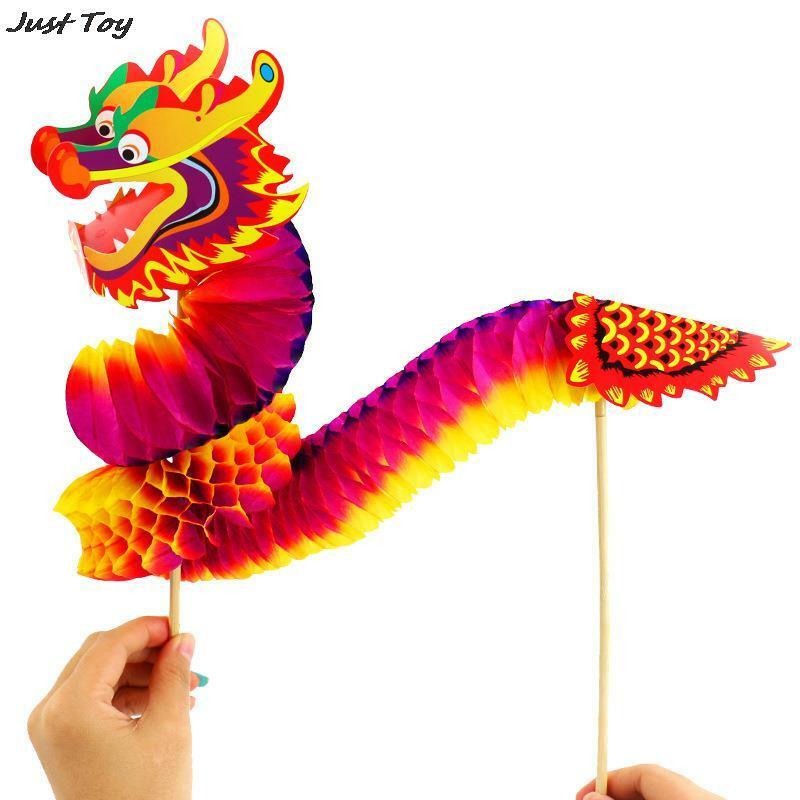 DIY papel dragão artesanato material, decoração do ano novo chinês, dança tridimensional puxar flor